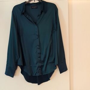 Green silky button dress shirt
